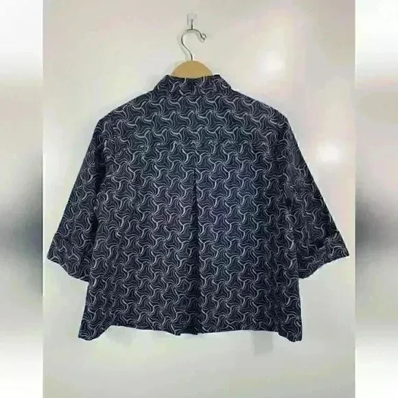 XL CJ Banks Women's 3/4 Sleeve Abstract Button Up Jacket 100% Cotton - Picture 2 of 13